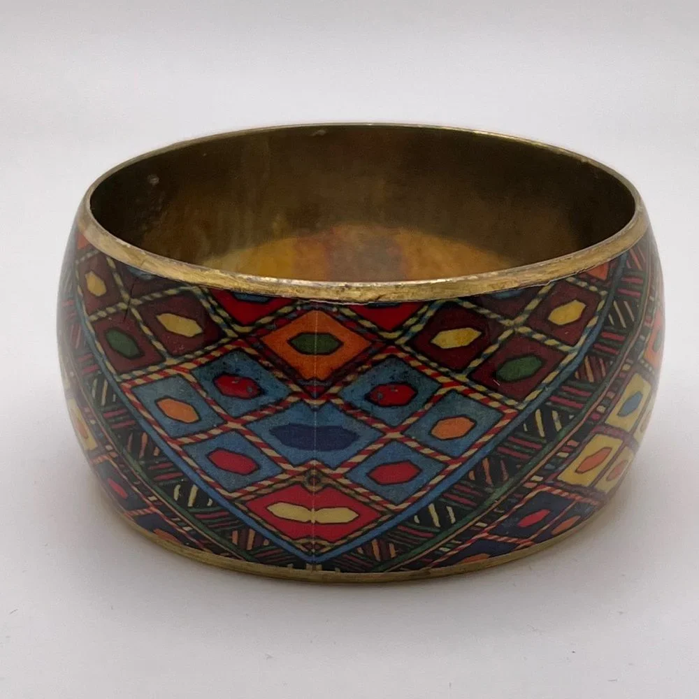Geometric Print Brass Cuff Bracelet - Picture 2 of 4